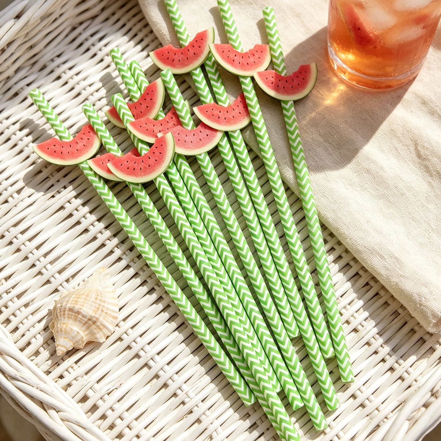 Cross-border Creative Paper Straw Party Supplies Cake Insert Decoration Milk Tea Summer Fruit Theme Watermelon Straws