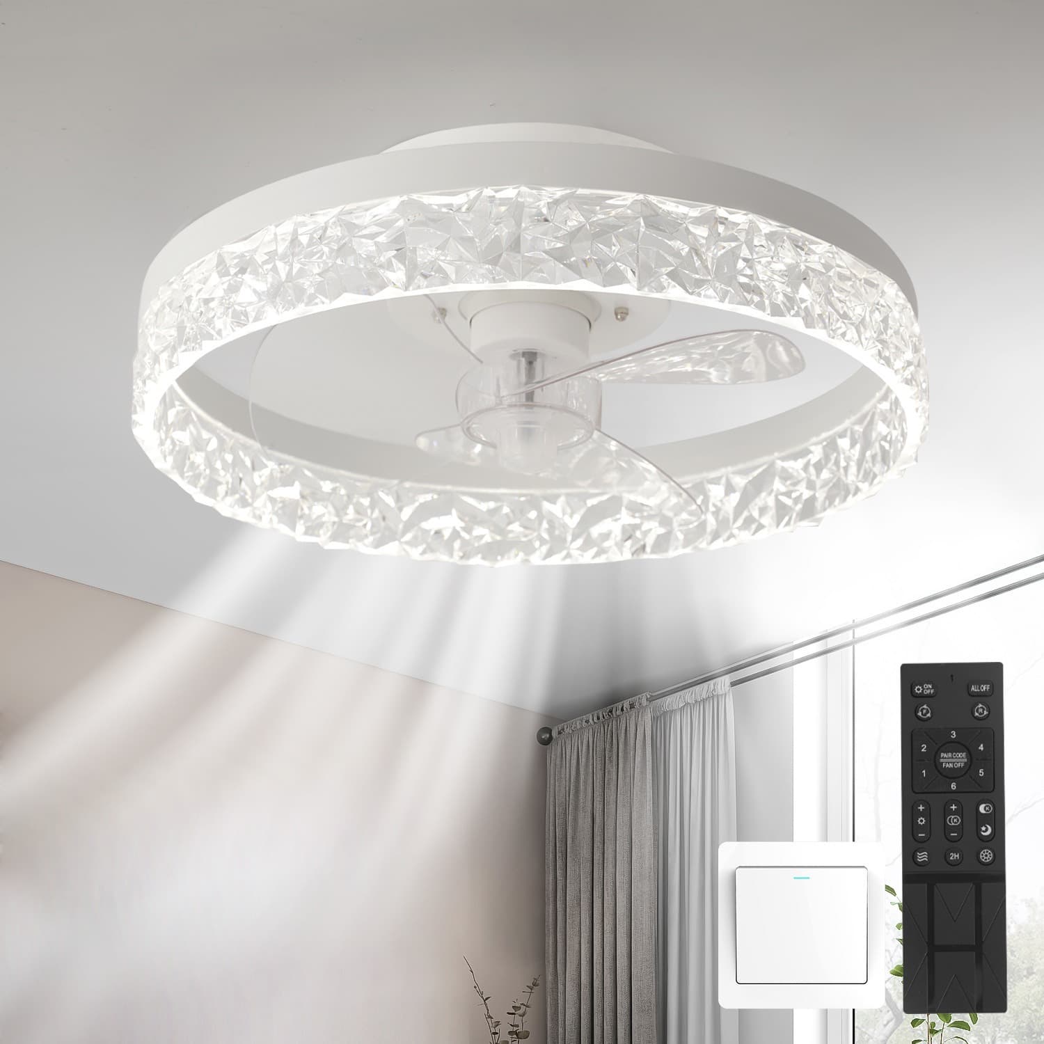Source cross-border supply ceiling fan lamp simple bedroom ceiling fan lamp round ceiling fan lamp DC variable frequency fan lamp