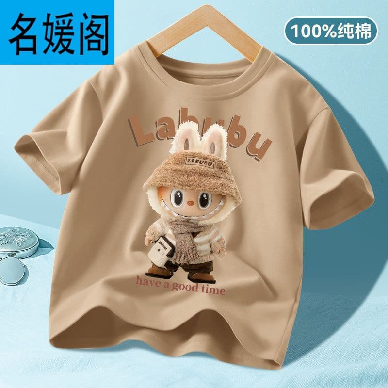 Labubu Boys Short Sleeve T-Shirt Cotton Summer Half Sleeve Home Wear Top 2025 New
