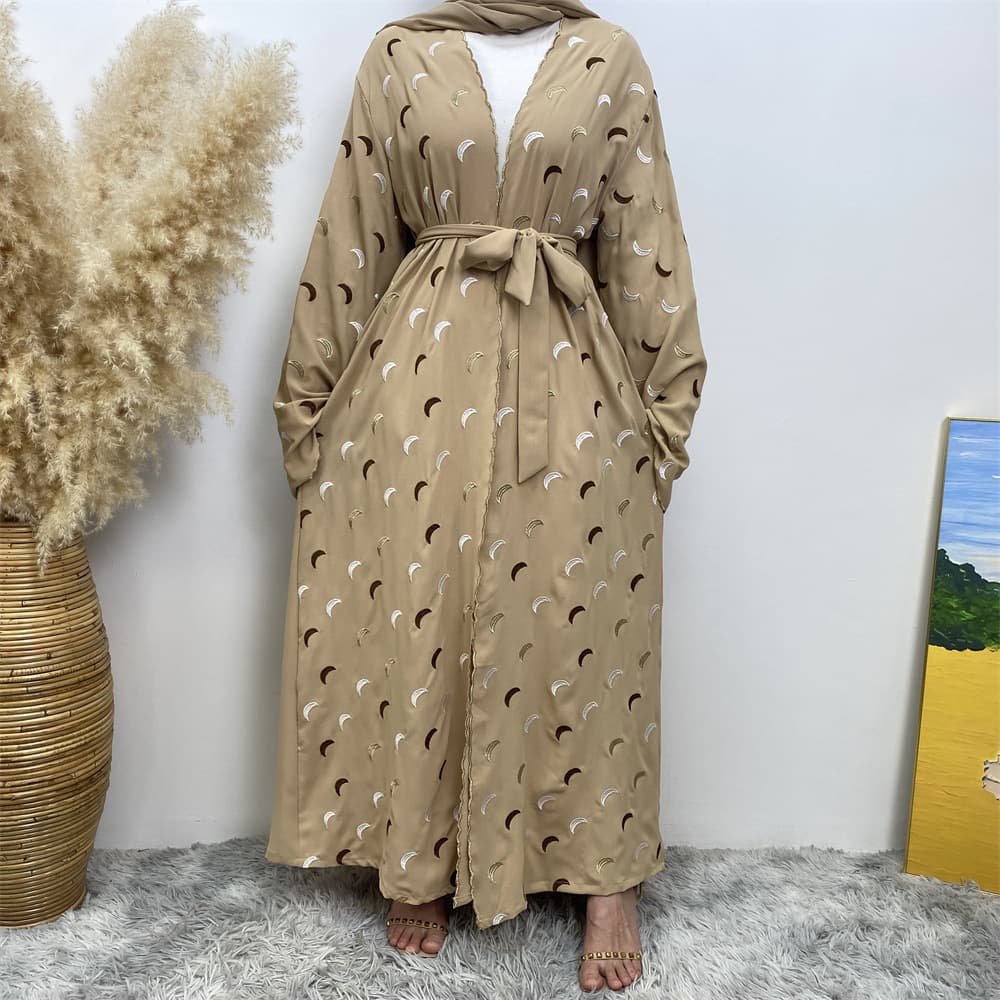 Cross-border popular women's fashion moon embroidered cardigan robe 2002