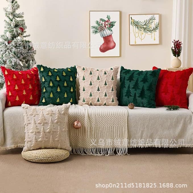 New cross-border style pillowcase, Christmas two-tone cushion cover, Christmas tree two-tone sofa pillow, living room lumbar support, foreign trade.
