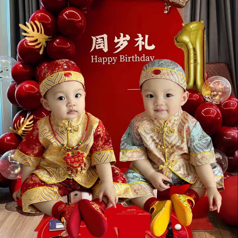 25 Summer Children's Tang Suit Chinese Dress for Boys and Girls Baby One-Year-Old Outfit for Weeks, Banquet, Birthday Party, Festive Dress