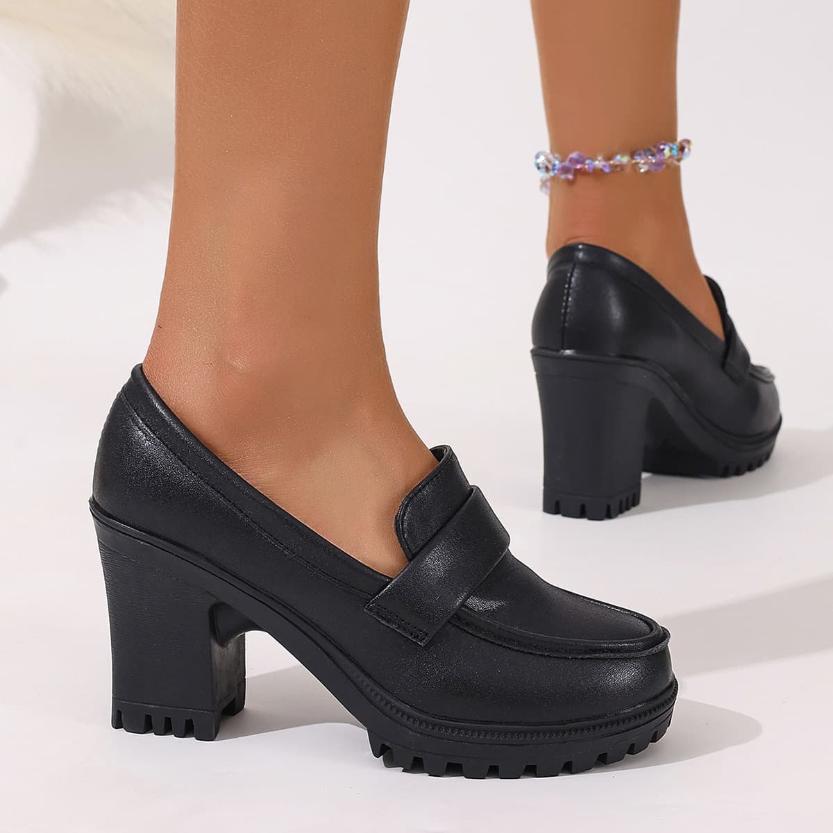 British Style High Heel Shoes for Women Export 2025 Spring Slip-On Chunky Heel Plus Size Cross-Border Retro Leather Shoes Wholesale