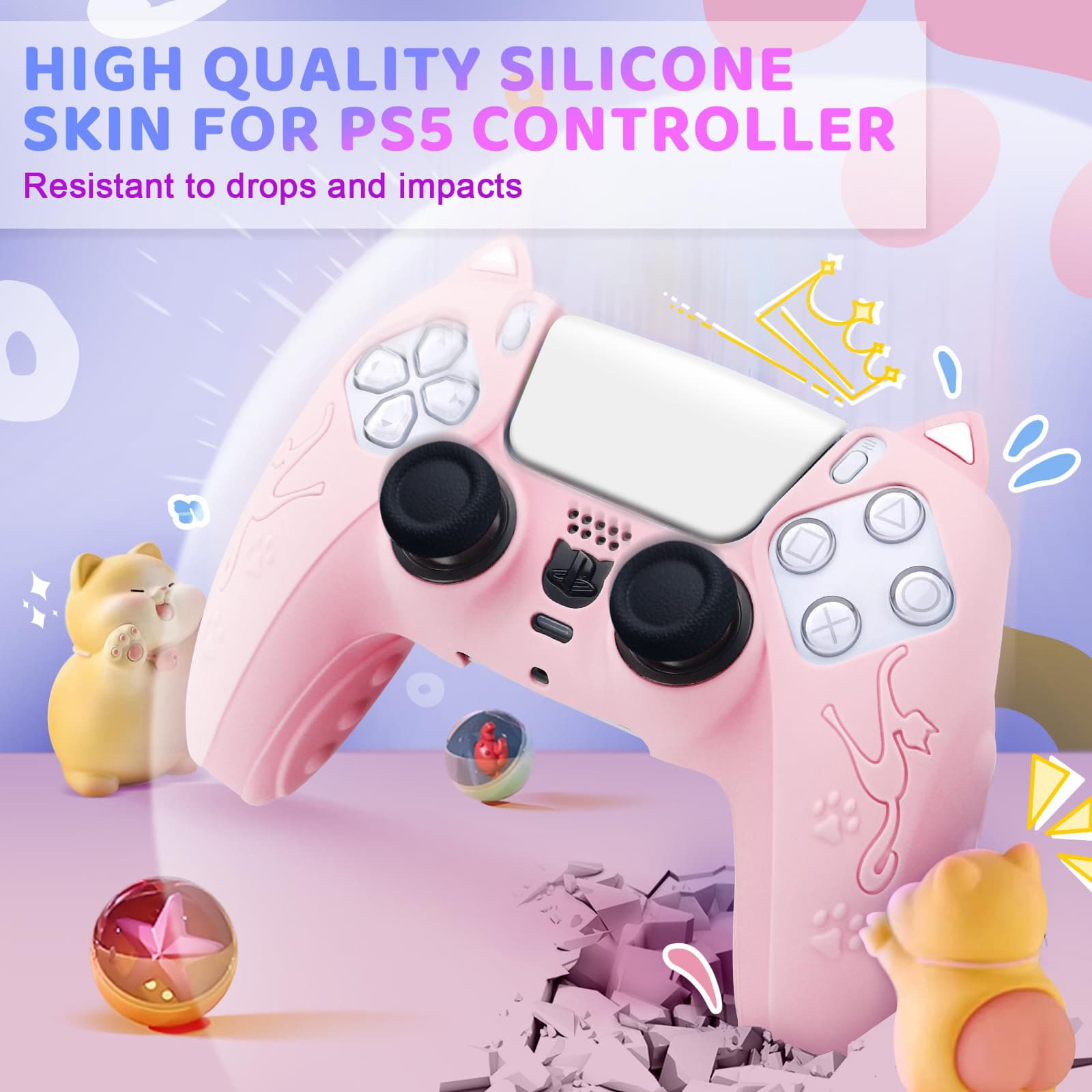 Silicone Protective Case for Sony PS5 Controller, Anti-Slip Cat Ear Playstation 5 Game Console Accessory Shell