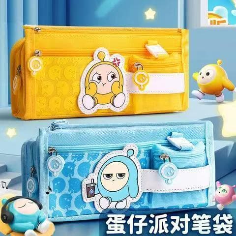 Egg Party Pencil Case Stationery Box for Girls, Boys, Korean Style Canvas Storage Bag, Large Capacity