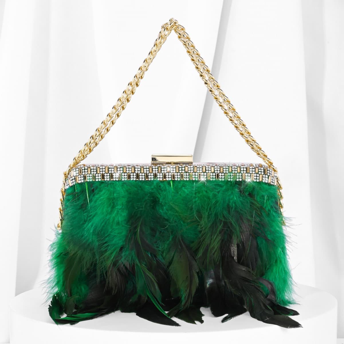 New style feather evening bag, trendy and fashionable one-shoulder cross-body clutch, mobile phone bag, cosmetic women's bag, temperament clutch