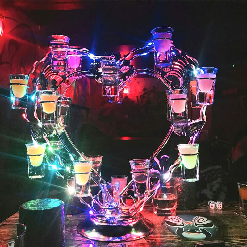 LED Charging Glowing Iron Art Cocktail Bullet Cup Holder for Bar Party KTV Heart Shaped Modern Minimalist Style Metal Plated