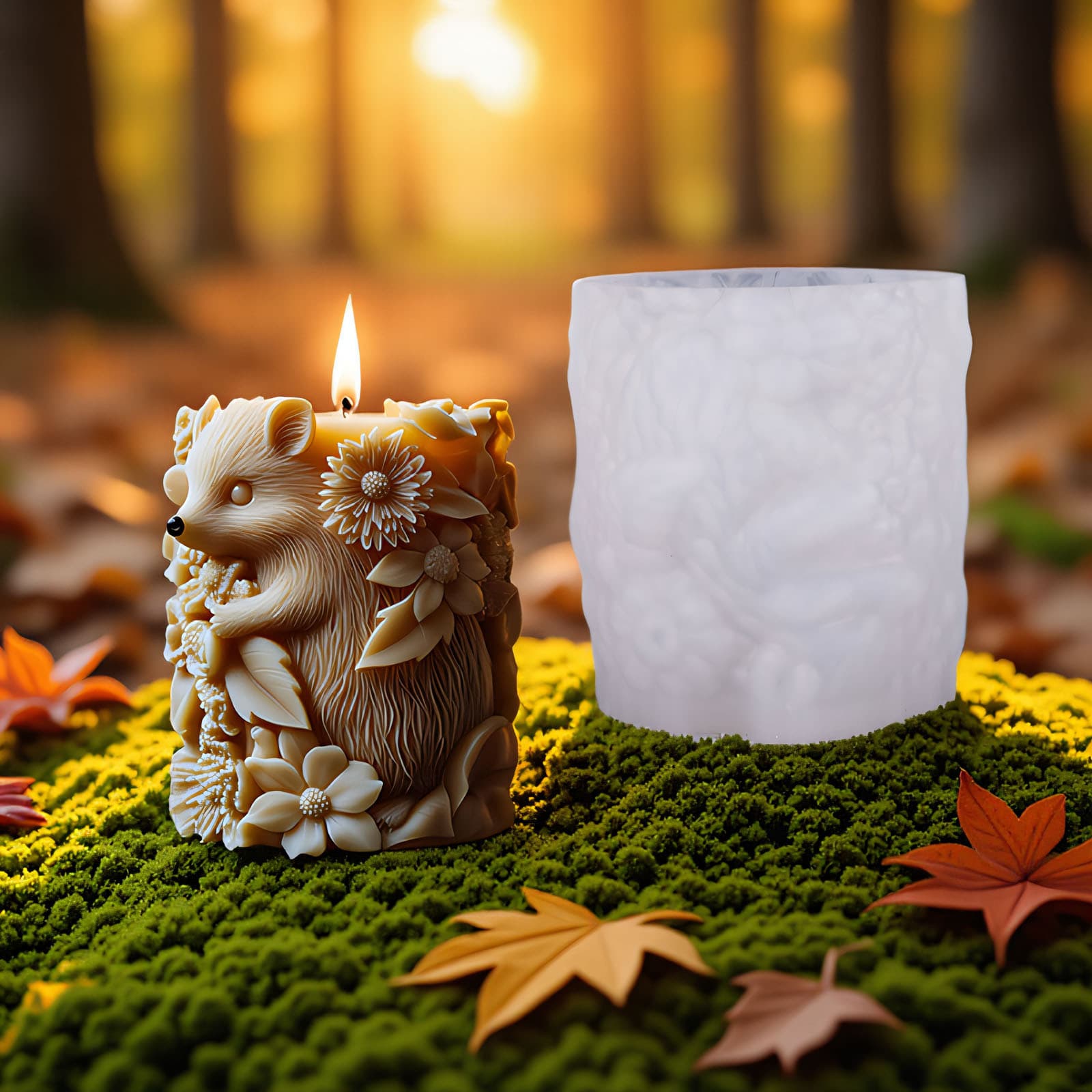 DIY Crystal Epoxy Mold Hedgehog with Flowers Scented Candle Silicone Mold Hedgehog Figurine Mold