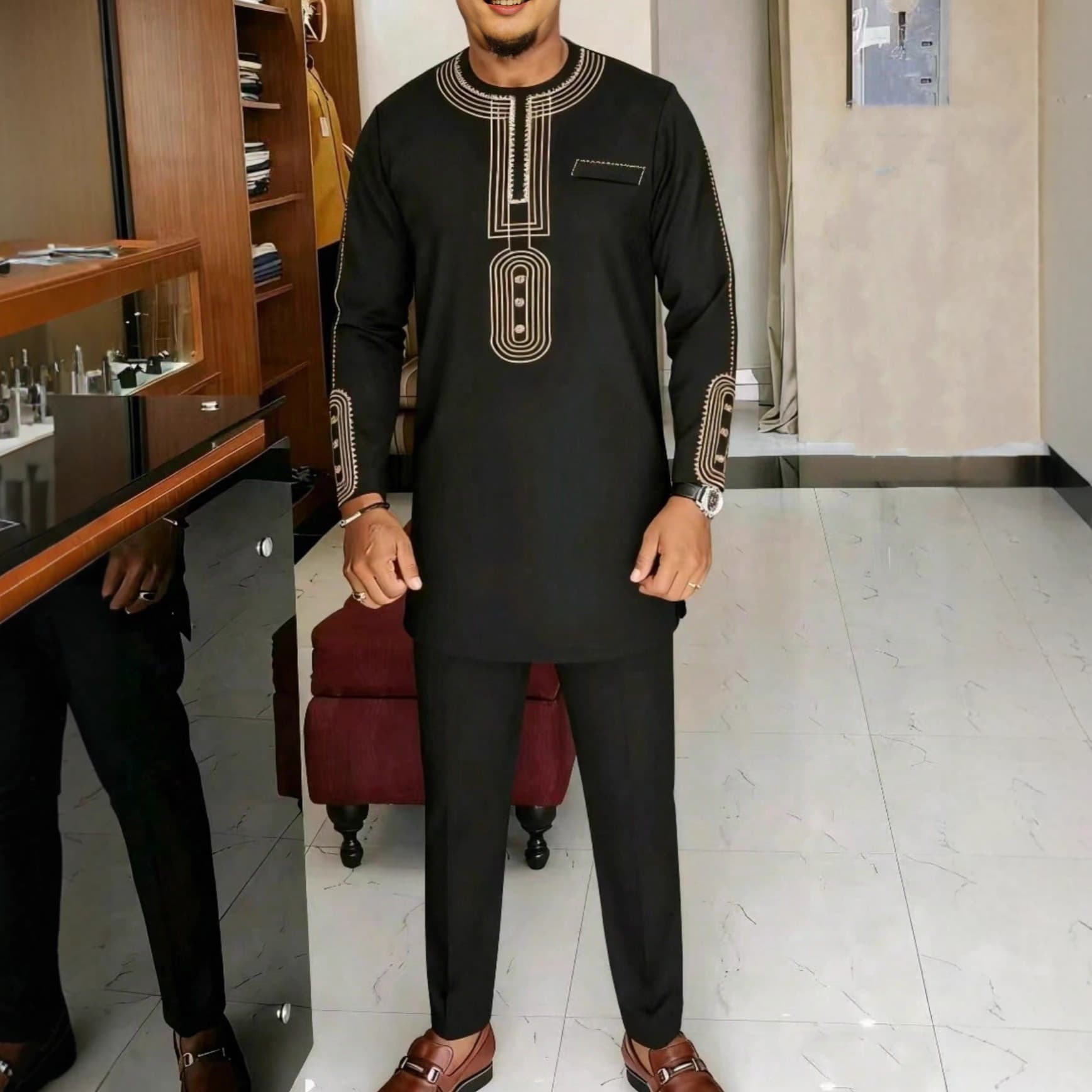 New cross-border African men's suit 2-piece long-sleeved embroidered men's elegant wedding luxury suit