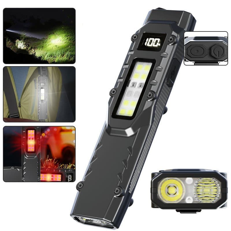 Cross-border tactical flashlight with pen clip, three light sources, strong light, self-defense, mini ultra-thin portable outdoor flashlight
