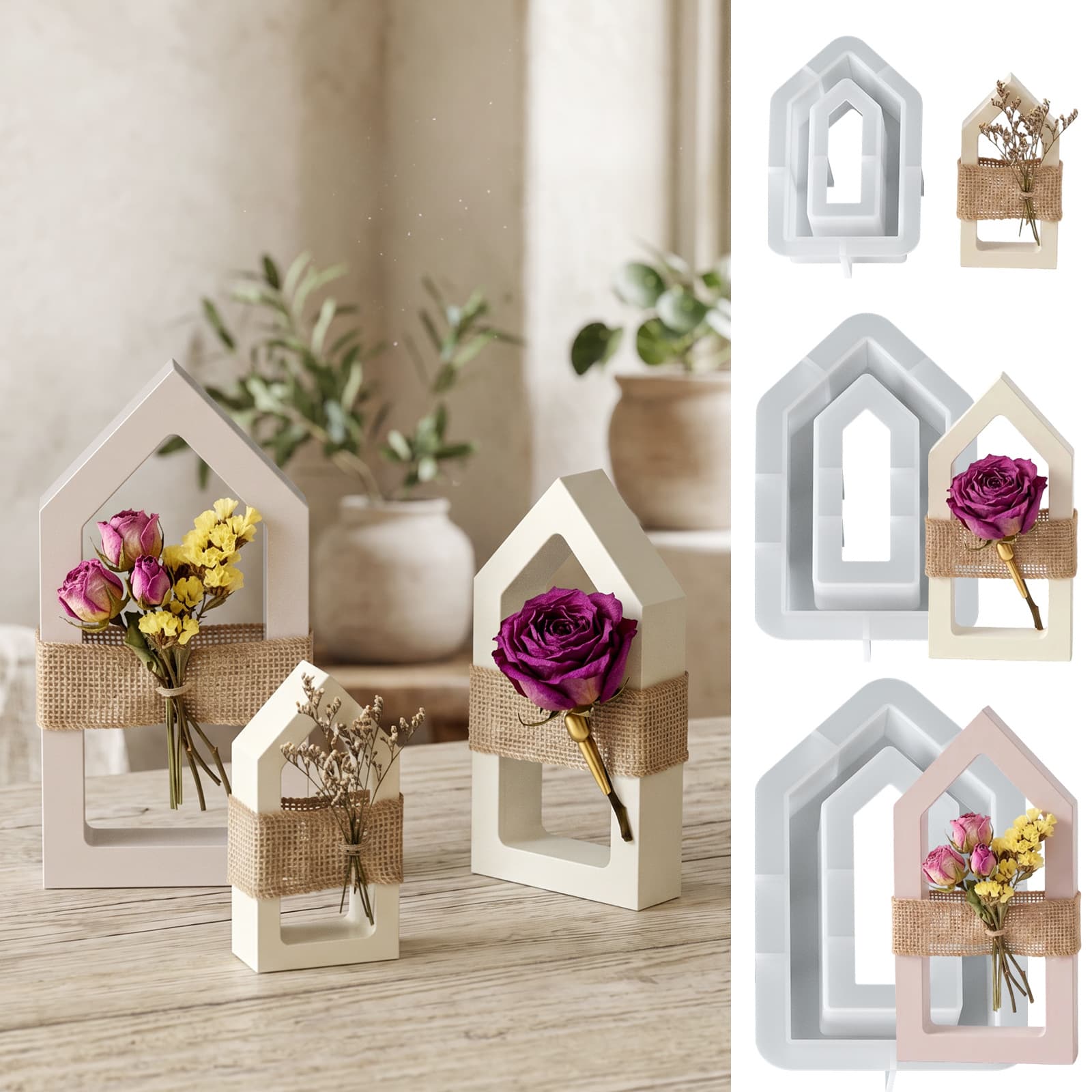 Hot Selling Large Medium Small House Hollow Plaster Decoration DIY Aromatherapy Ins Style Decorative Base Silicone Mold
