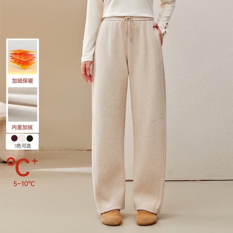 Straight Wide Leg Pants Loose Sickle Banana Pants Xianlixiu Plus Size Women's Winter New Fleece-Lined Pants for Curvy Women