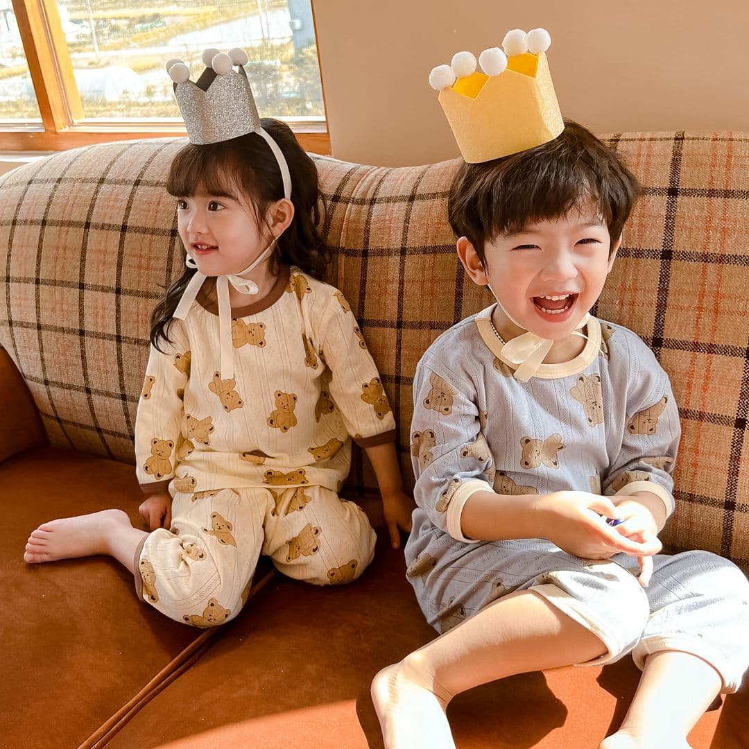 Summer Kids Korean Style Mid-Sleeve Homewear Set, Pure Cotton Comfortable Breathable Baby Pajamas Air Conditioning Wear for Boys and Girls