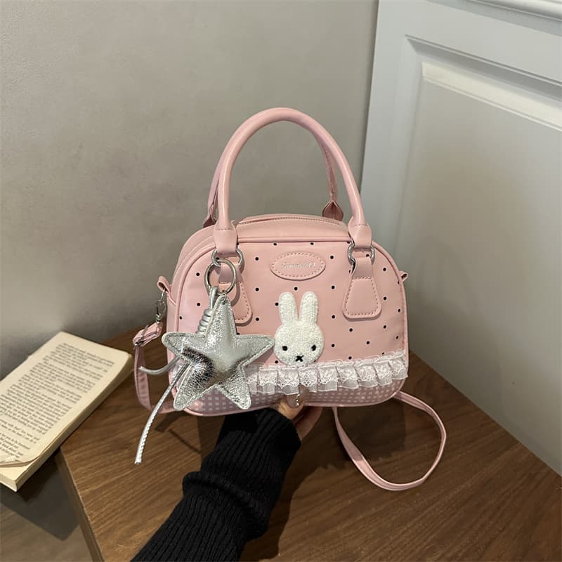 Niche texture handbag small tote bag for women 2026 new polka dot small square bag cute rabbit shoulder crossbody bag
