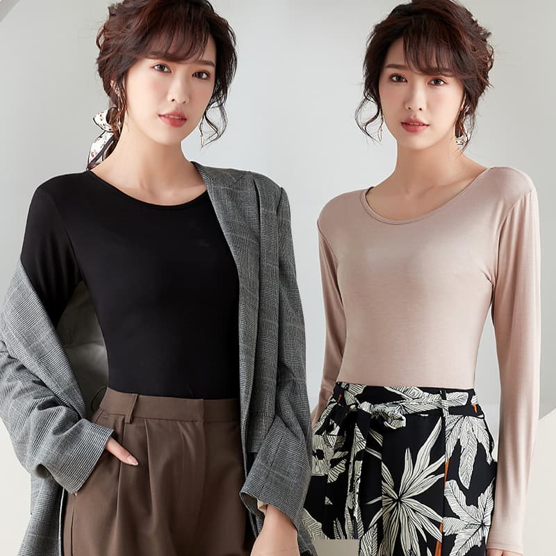 Modal Crewneck Long-sleeved T-shirt Women's Autumn New Women's Solid Color All-match Top Slim-fit Large Size Base Shirt for Women
