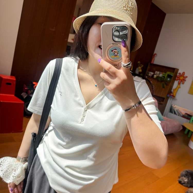 Plus Size Waist-Cinching Tummy-Control Slimming Short-Sleeve Women's New V-Neck T-Shirt, Fitted Stretch Cotton, High-Quality Embroidery, Cross-Border