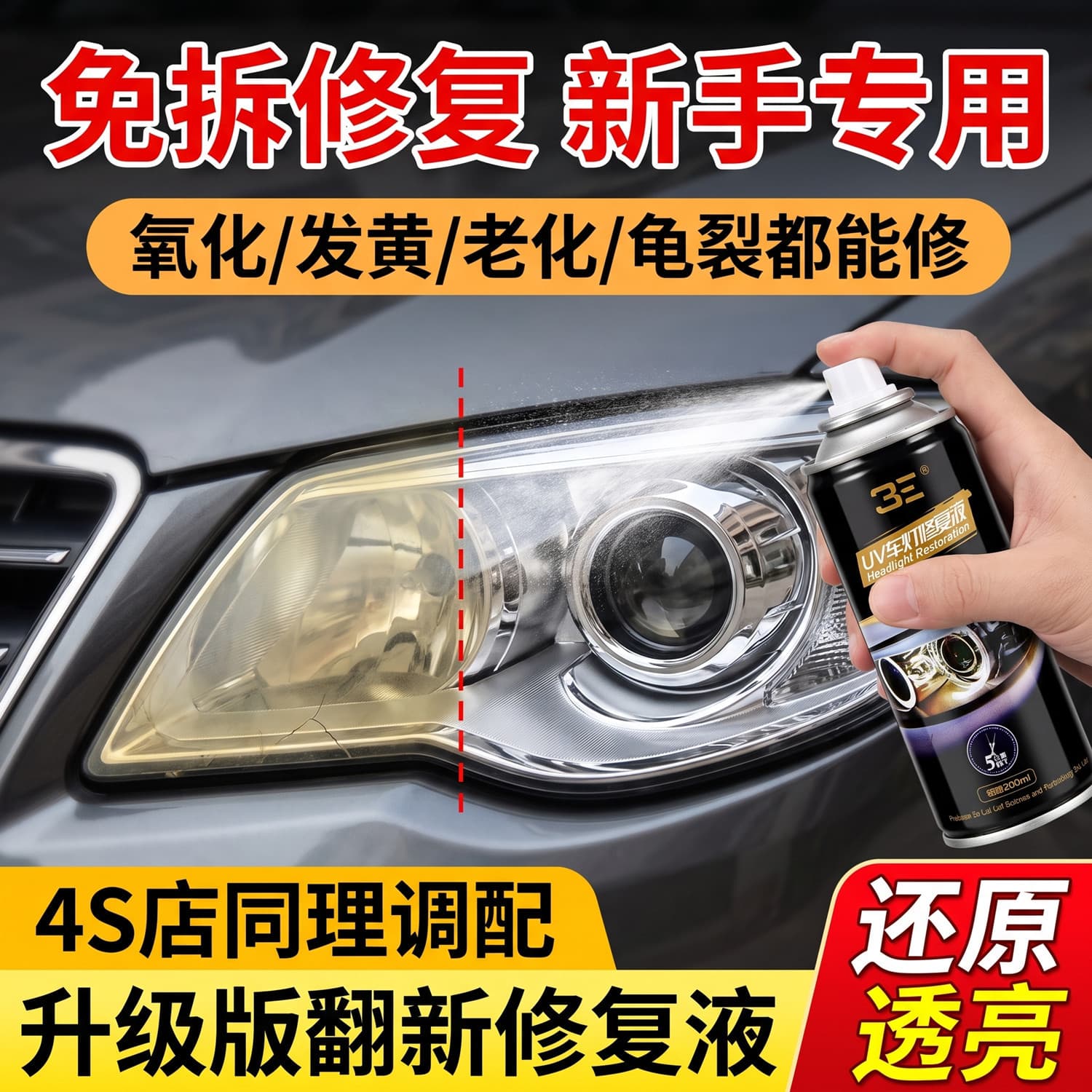 Car headlight repair fluid, car light refurbishment tool set, yellowing, fuzzy scratches, headlight coating agent manufacturer wholesale