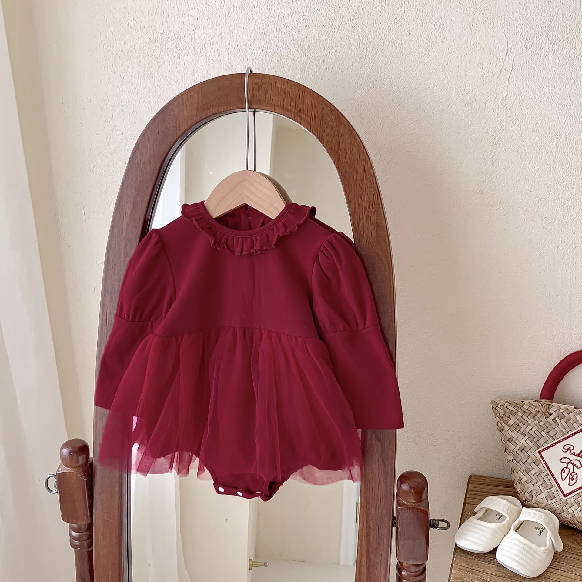 Baby Dress Spring Autumn One-Month Clothes Red 100-Day Party Dress Newborn Princess Dress Baby Bodysuit