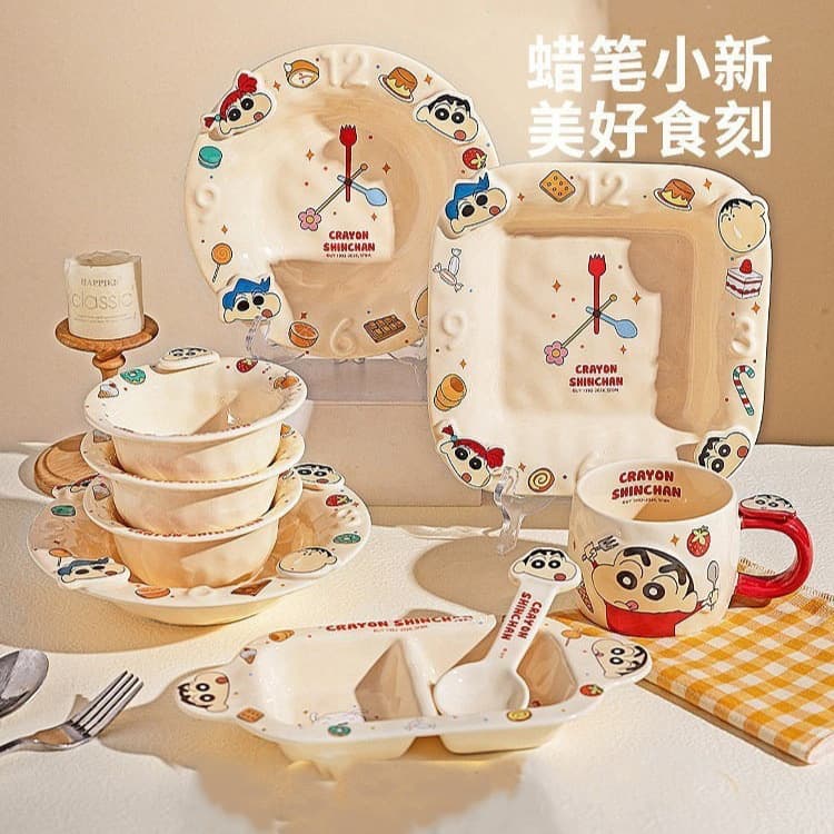 Crayon Shin-chan genuine beautiful moment series high-quality cartoon plates, bowls, cups and spoons ceramic tableware batch