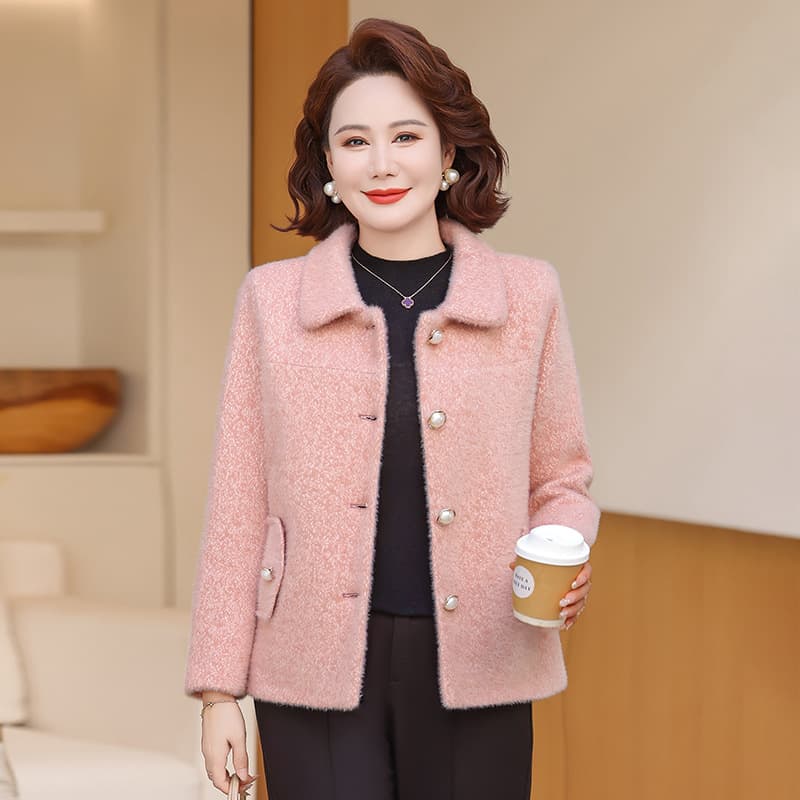Mother's spring and autumn short jacket mink wool stylish top 2025 new style middle-aged and elderly women age-reducing woolen age-reducing.