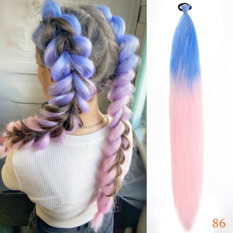 Kids Girls Ponytail Hair Extension with Elastic Band, Boxing Braid, Colorful Stretch Braid Ponytail Wig