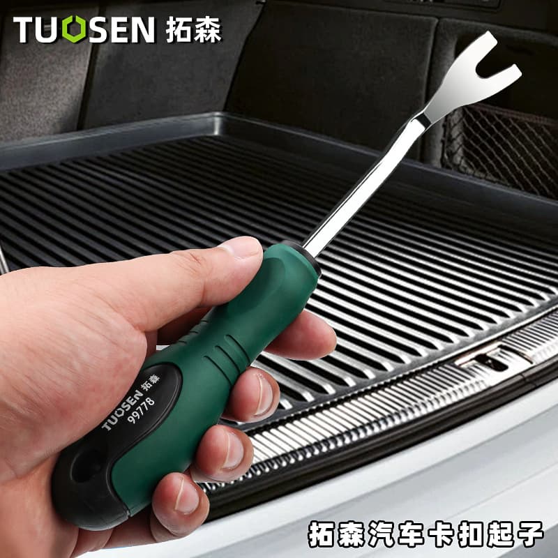 Tuosen automotive clip screwdriver disassembly tool for audio, navigation, door panel interior removal, pry bar, and plastic clip removal.