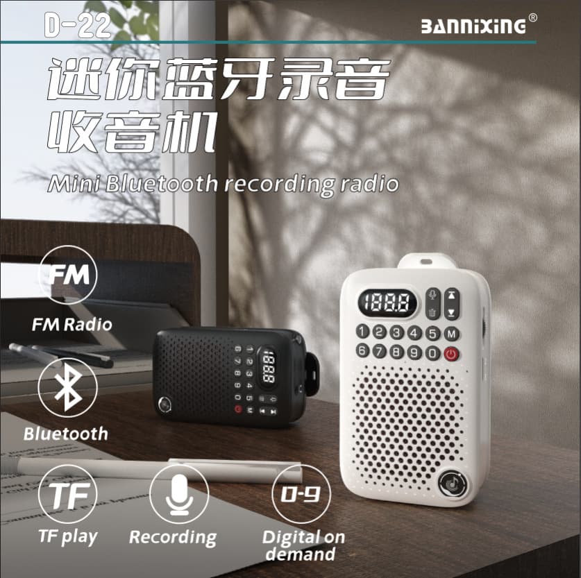 Bannixing Bluetooth Speaker, Small Portable Music Player with Card Slot for the Elderly, Personal Stereo