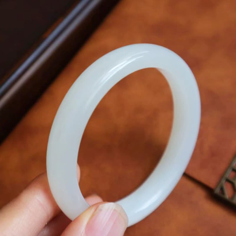 Natural Hetian Jade Bracelet Women's White Jade Bracelet Peace Bracelet Wide Strip Birthday Gift for Wife and Girlfriend Jade