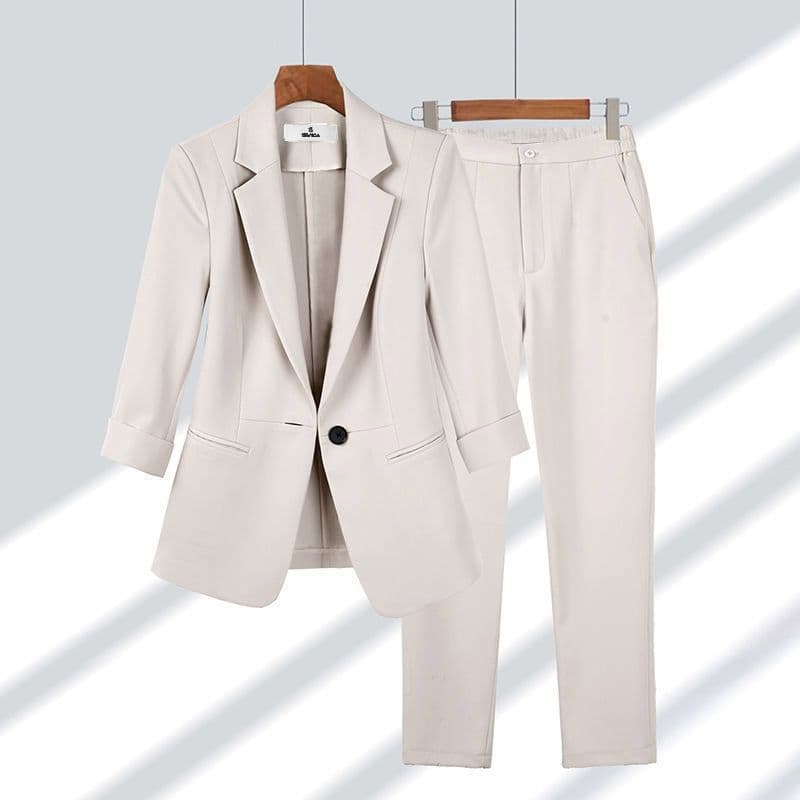 2026 Cross-Border Trade Spring/Summer New Simple Solid Color Suit Set, Elegant Slim-Fit Blazer Two-Piece Set