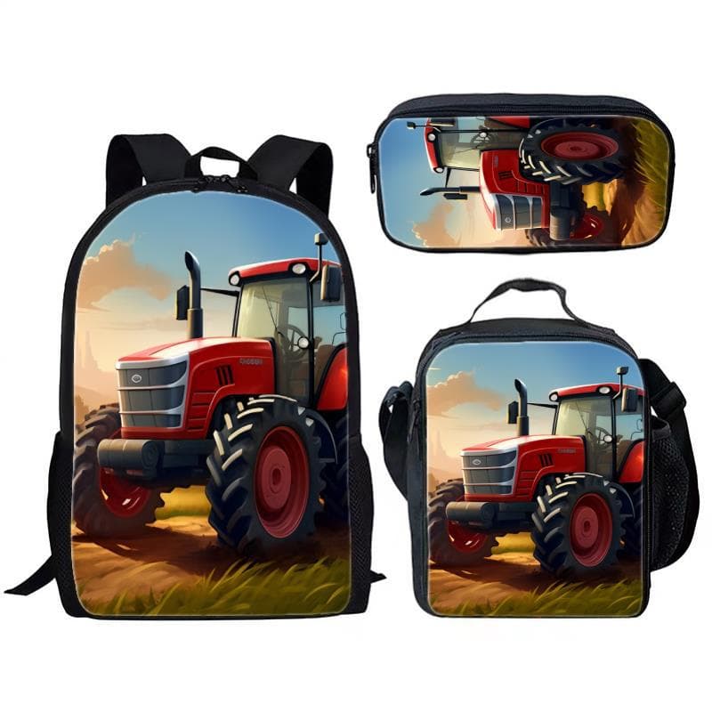 Farming Simulator 3-Piece Set Kids Backpack DIY Customizable School Bag for Boys and Girls