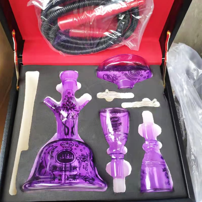 Arabic Hookah Full Set Colored Frosted Hookah Dubai AL Fakher with Leather Case All Glass Hookah
