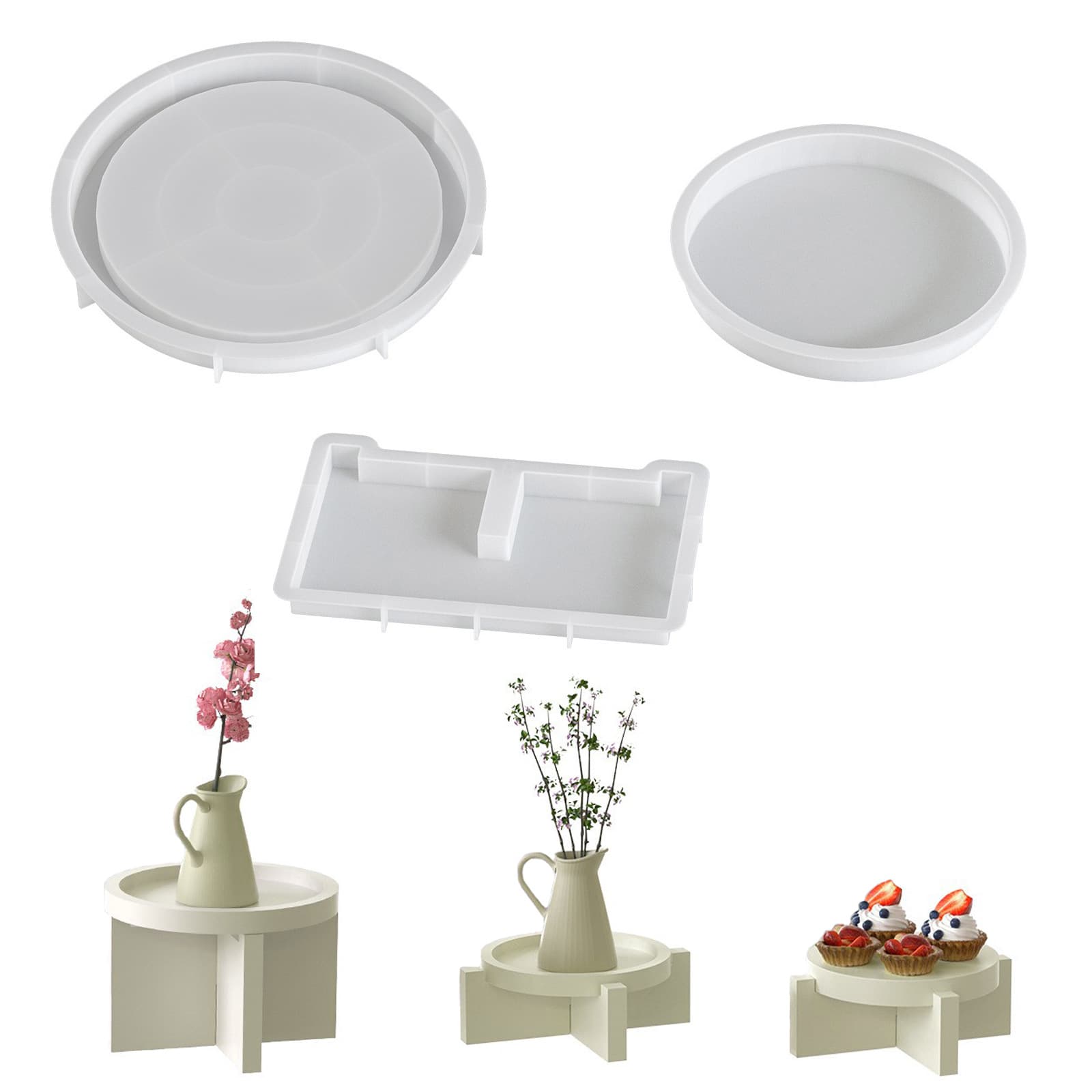 Simple round storage rack storage glue tray mold diy pastry tea tray flower rack gypsum resin silicone mold