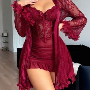 Cross-border Trade 2026 Amazon New Lace Lingerie Mesh Two-Piece Sleepwear Set Sexy Women