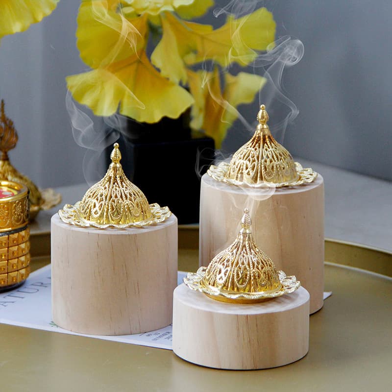 Nordic pastoral style simple golden metal wooden incense burner three-piece set Middle Eastern Arabian festival aromatherapy burner