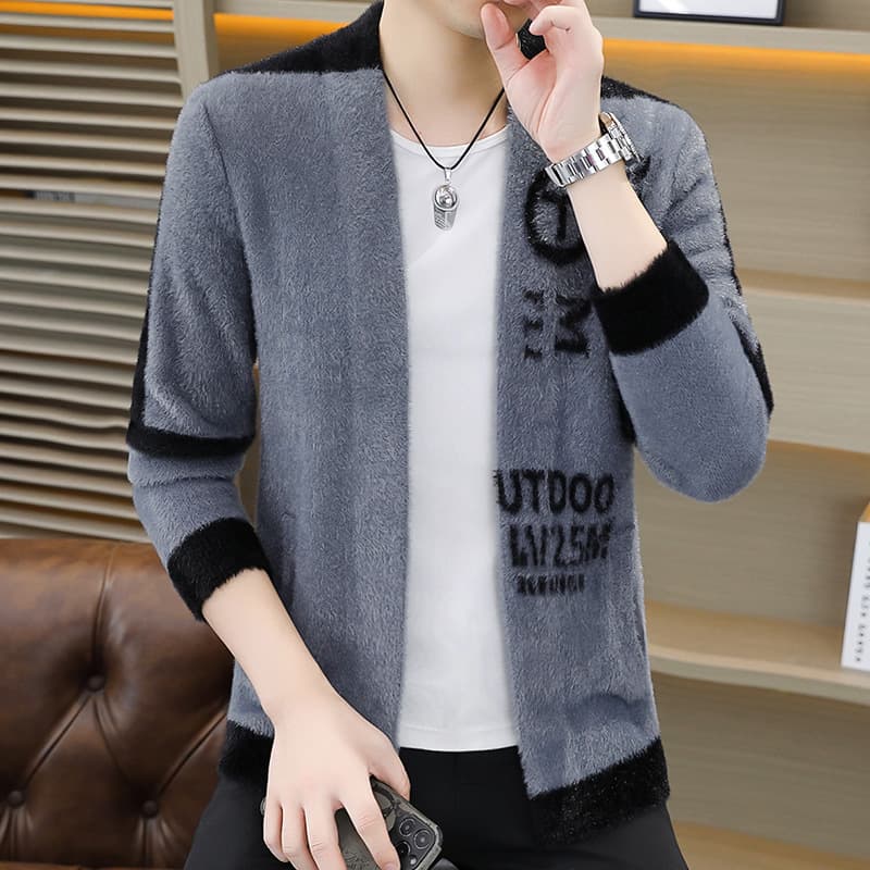 New Autumn Knitted Sweater Jacket for Men, Korean Style Cardigan, Trendy High-End Knitwear Casual Coat