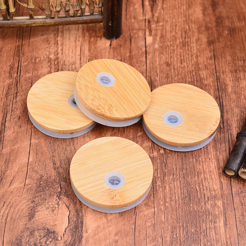 Bamboo straw lid, round bamboo cover with hole, ceramic cup bamboo lid, milk tea bamboo lid factory direct sale cup cover