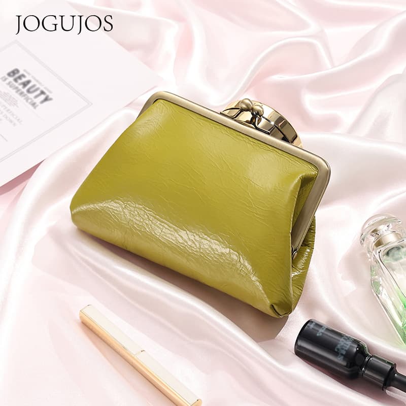Fashionable Metal Clasp Genuine Leather Women's Bag Multi-Functional Makeup Bag Ladies Handheld Bag Simple Style JOGUJOS