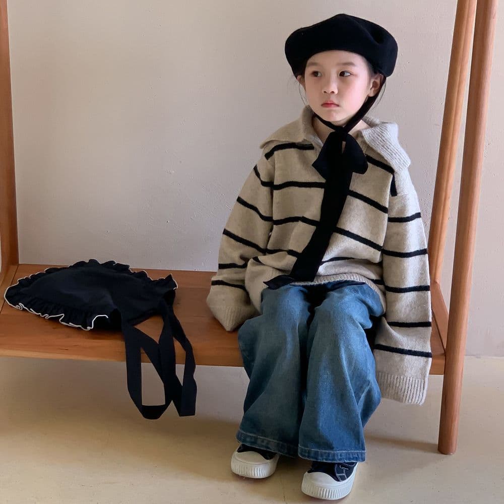 Children's Sweater 2026 Autumn Style Korean Version Wide Striped Knitted Sweater for Baby Girls Casual Loose Sweater Jacket