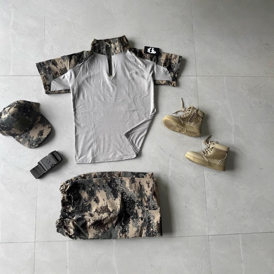 Outdoor Team Building Summer Short Sleeve Frog Camouflage Suit for Men, Military Enthusiasts' Tactical Frog Suit, Training Wear for Boys and Girls Summer Camp