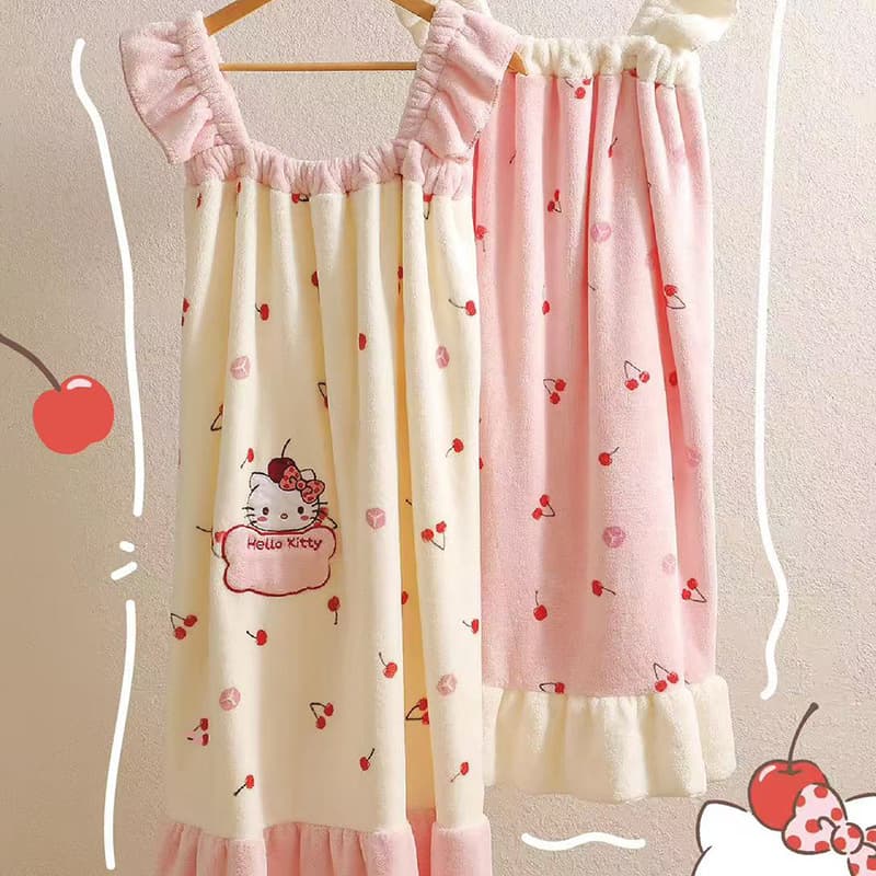 [Genuine] Sanrio Series He11oKitty Cherry Bath Skirt Quick-drying Cute Bathrobe Wrap