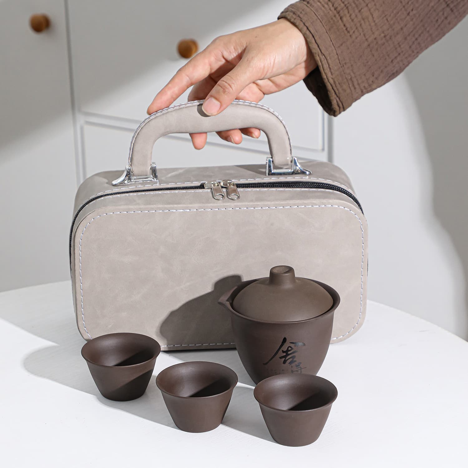 Purple Clay Quick Cup Travel Tea Set - Portable Outdoor for Corporate Events, Real Estate Activities, Business Gift with Printable Logo