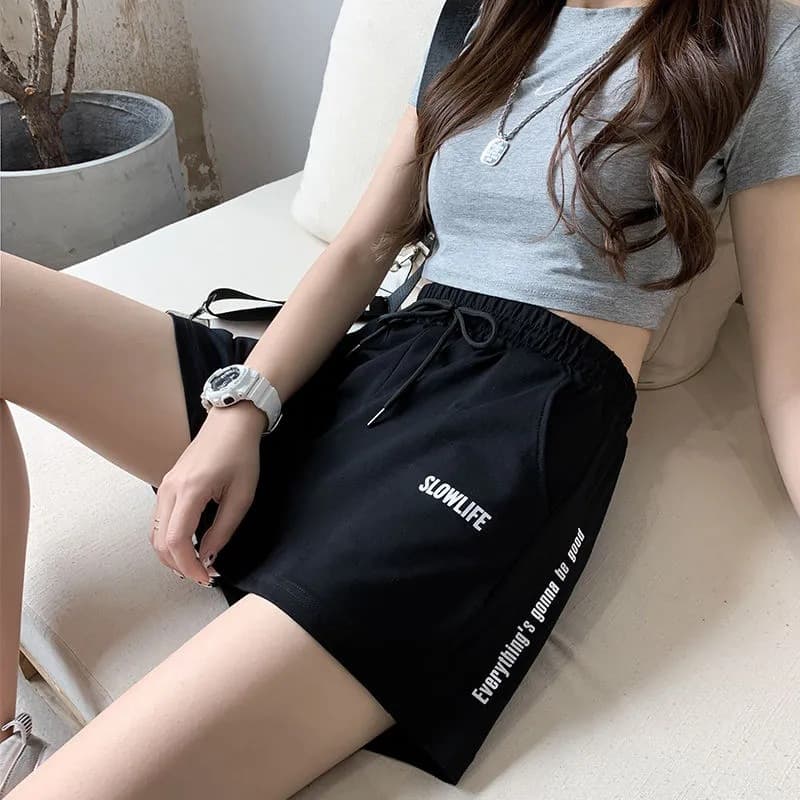 Women's Summer New Embroidery Ice Silk Breathable Sports Shorts Quick-Dry Hot Pants A-Line Thin Cross-Border Bermuda Shorts