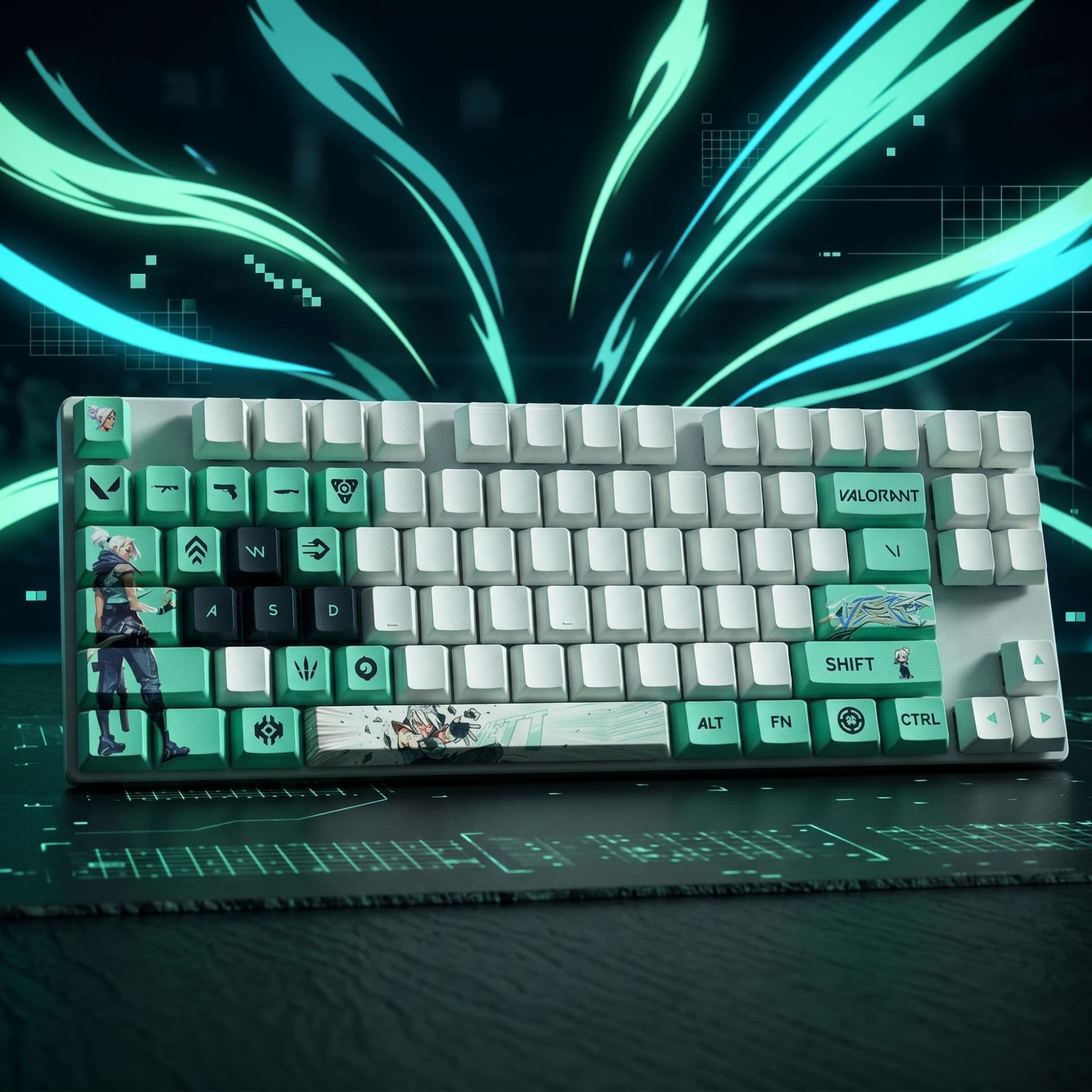 Valorant Jett Fan Keycaps 29-Key Set Gaming Weapon Custom Keycaps Compatible with Mechanical Keyboards