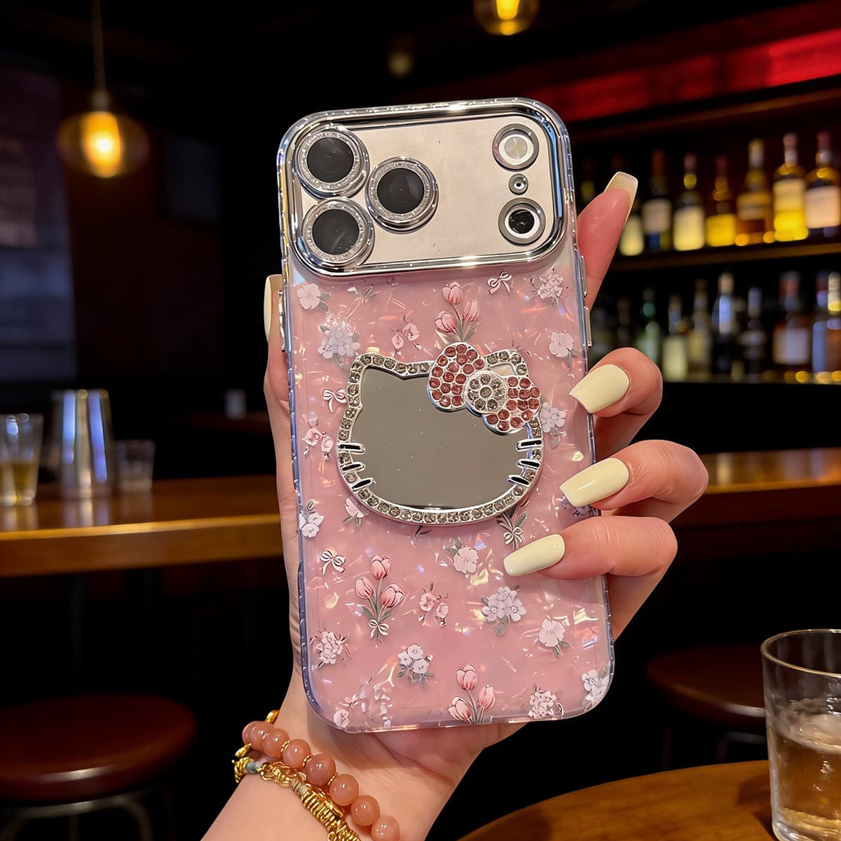 Small floral makeup mirror phone case suitable for iPhone 17 summer new iPhone 15 Pro Max protective case for women