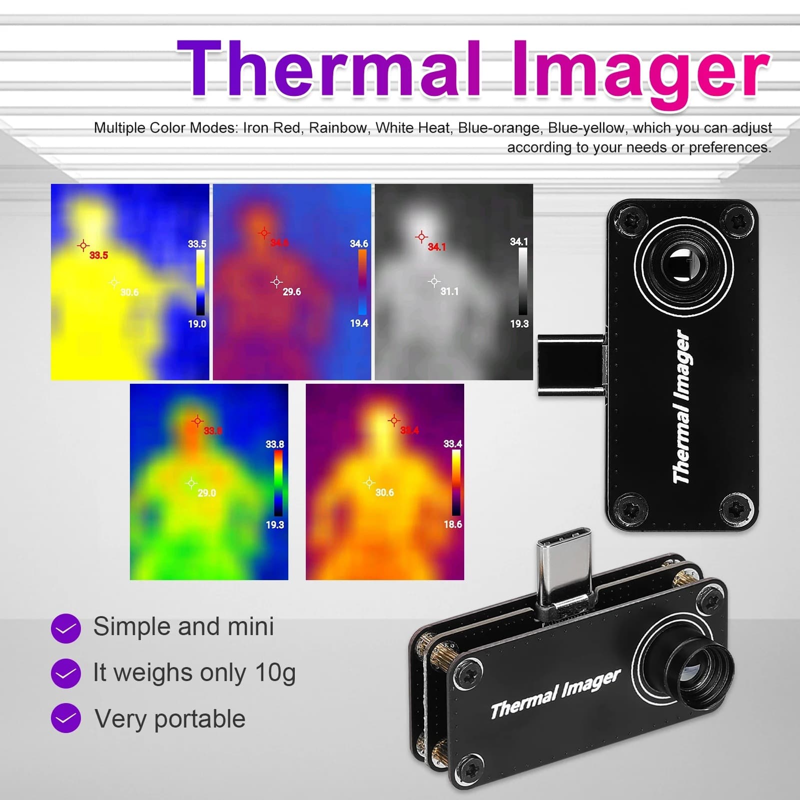 Infrared Thermal Imaging Camera Temperature Measurement Tool Thermal Imager Type-C for Android Phones