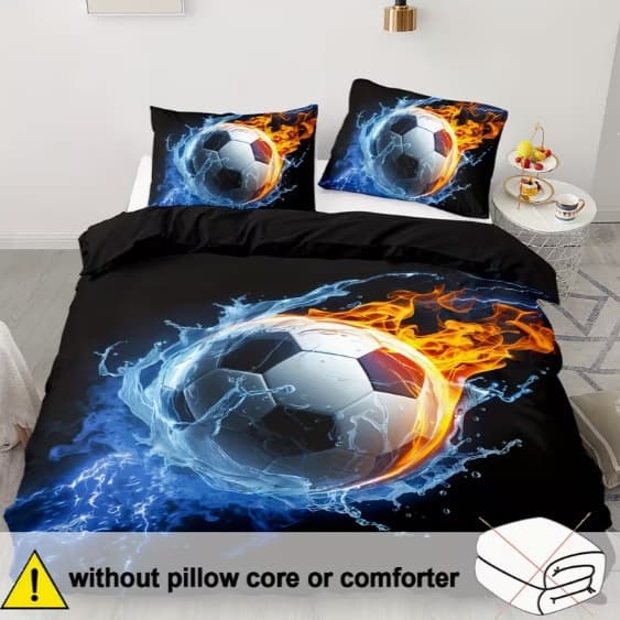 3-Piece Polyester Soccer Boy Bedding Set (1 Duvet Cover + 2 Pillowcases, No Pillow Inserts)