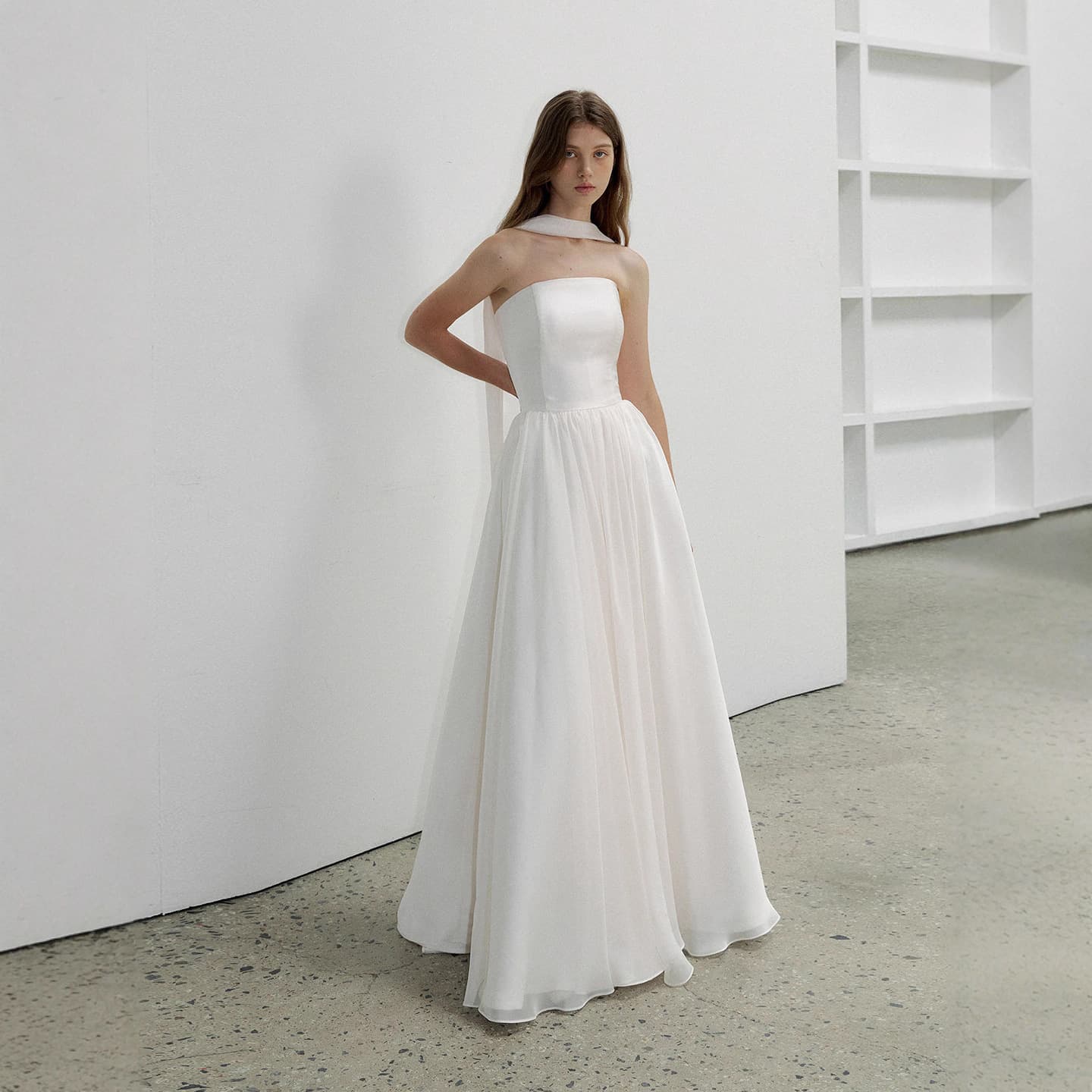 Elegant Simple Strapless Wedding Dress Detachable Neck Warmer Bride Travel Photography Light Wedding Dress Lawn Wedding Forest Main Dress