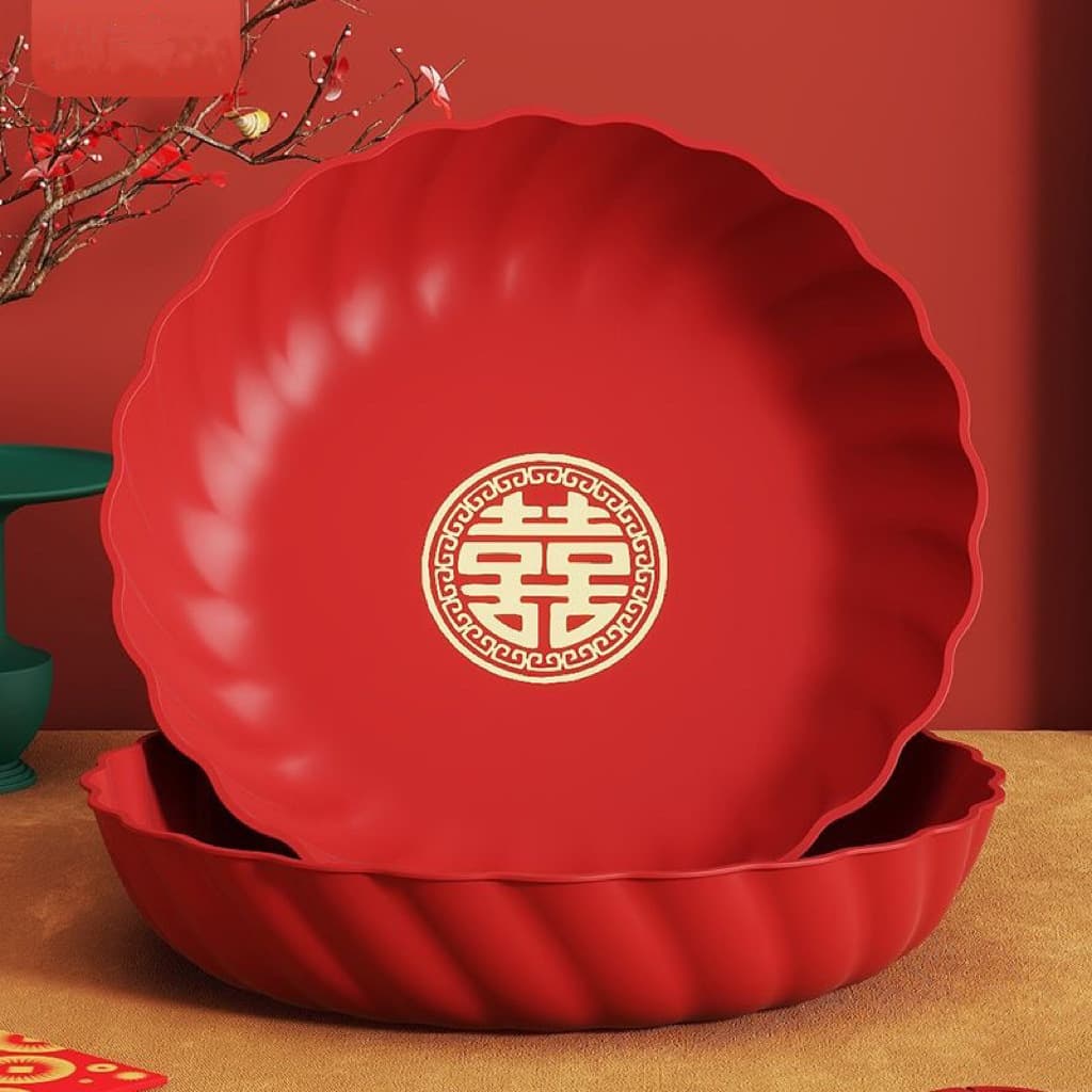Luxury Red Fruit Plate with Frosted Finish for Wedding Candy, Dry Fruit, and Festive Snack Displays