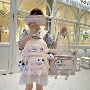 2025 Korean Style 3-Piece Backpack Set for Students, Women's Large Capacity Fashion Casual Backpack, Wholesale Campus Style