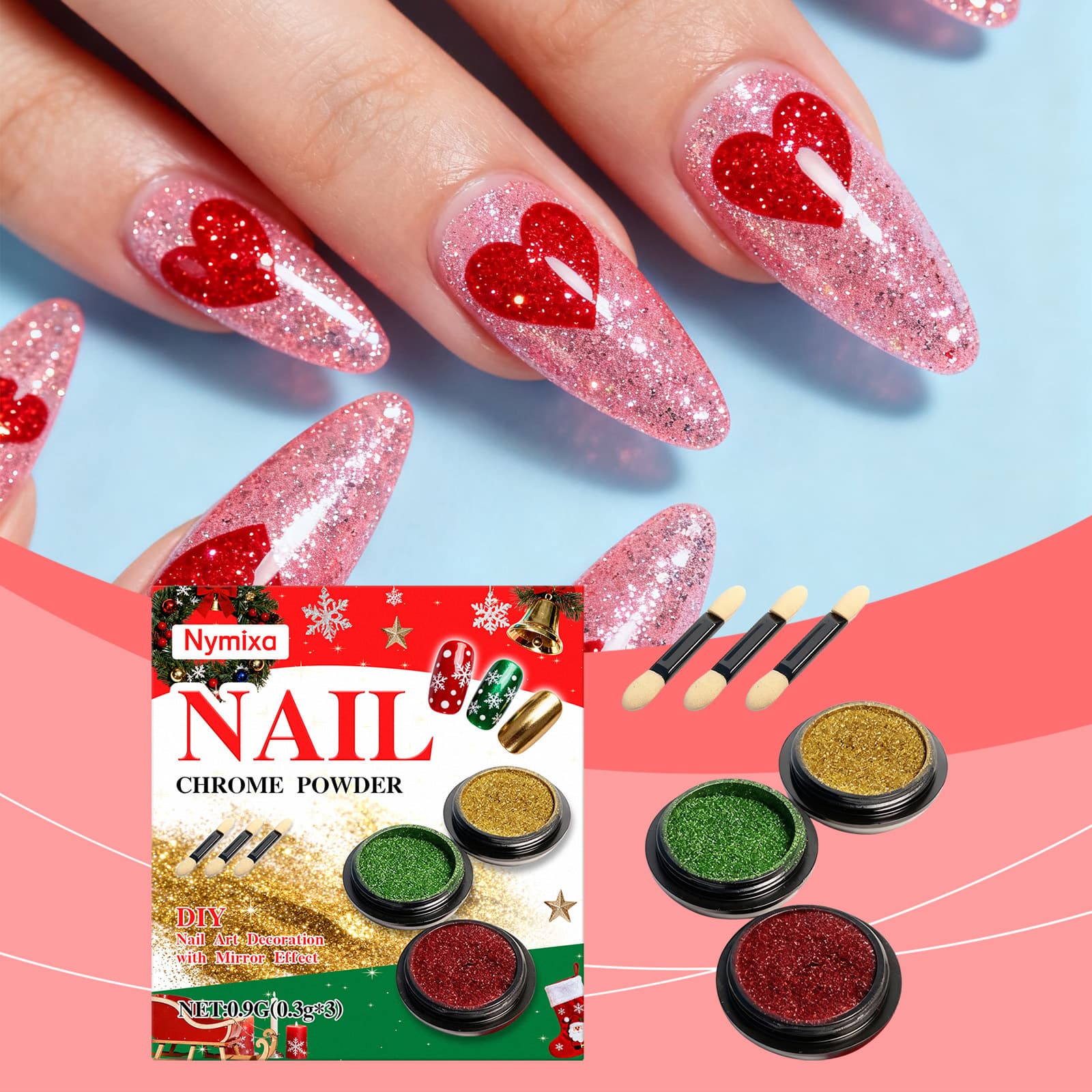 Nymixa Magic Mirror Glitter Nail Art Kit DIY Nail Decoration Multi-Color Bright Mirror Outline Glitter